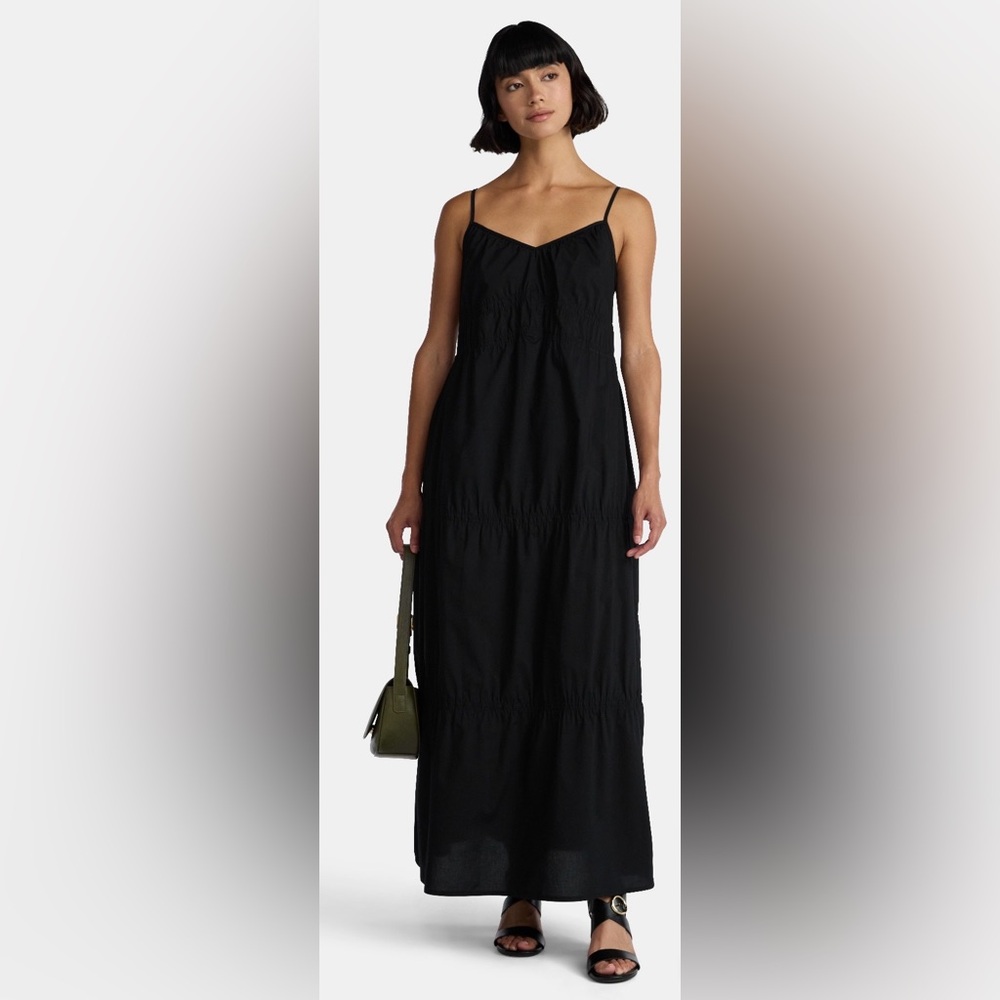 Time and Tru Black V Neck Strappy Cotton Maxi Dress Size Large